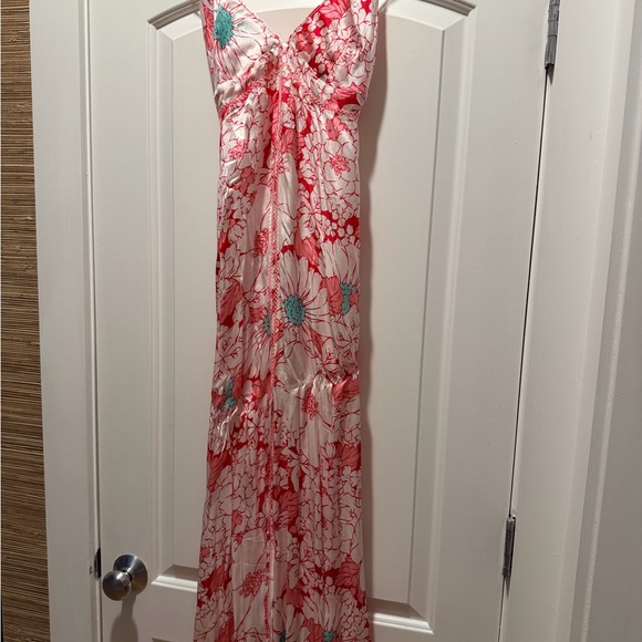 Poupette St. Barth Long Denise Dress Pink Macro 70s Garden XS NWT - Picture 2 of 5